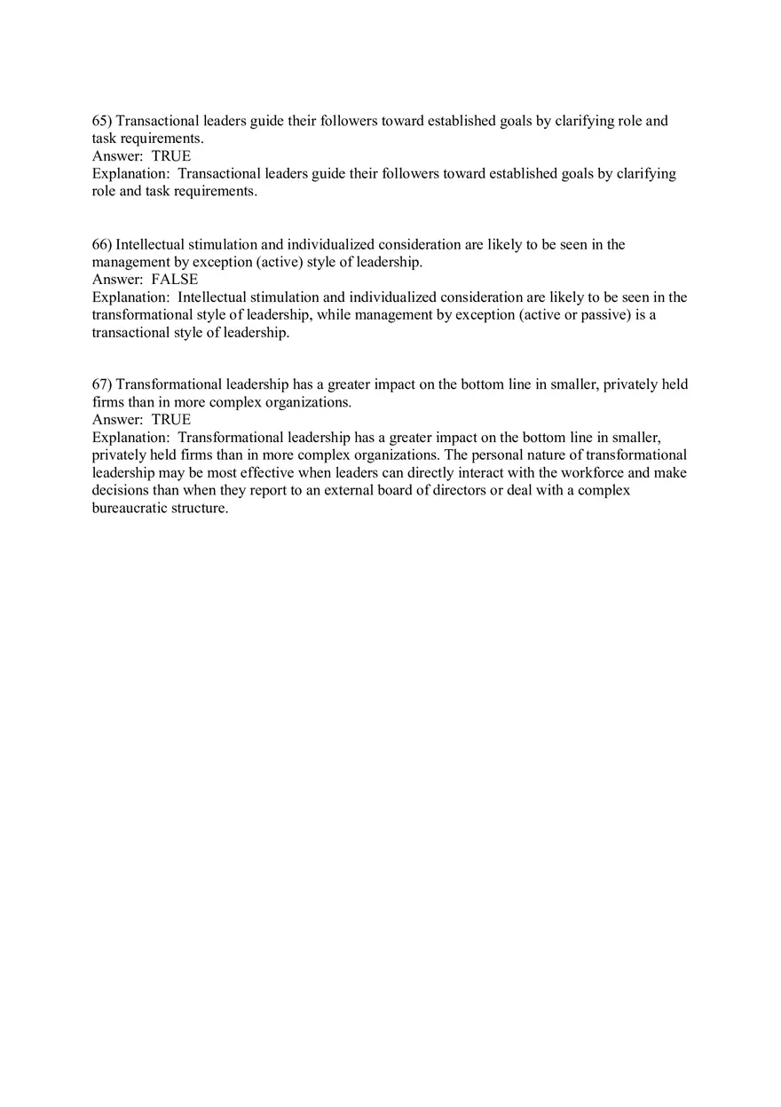 Organizational Behavior (Leadership) Answer Key Part 3 - Page 9