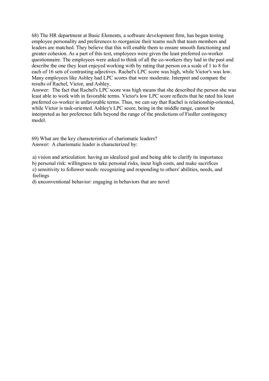 Organizational Behavior (Leadership) Answer Key Part 3 - Page 10