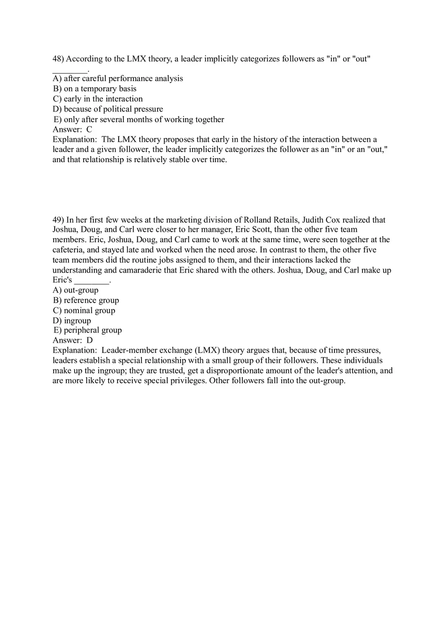 Organizational Behavior (Leadership) Answer Key Part 3 - Page 1