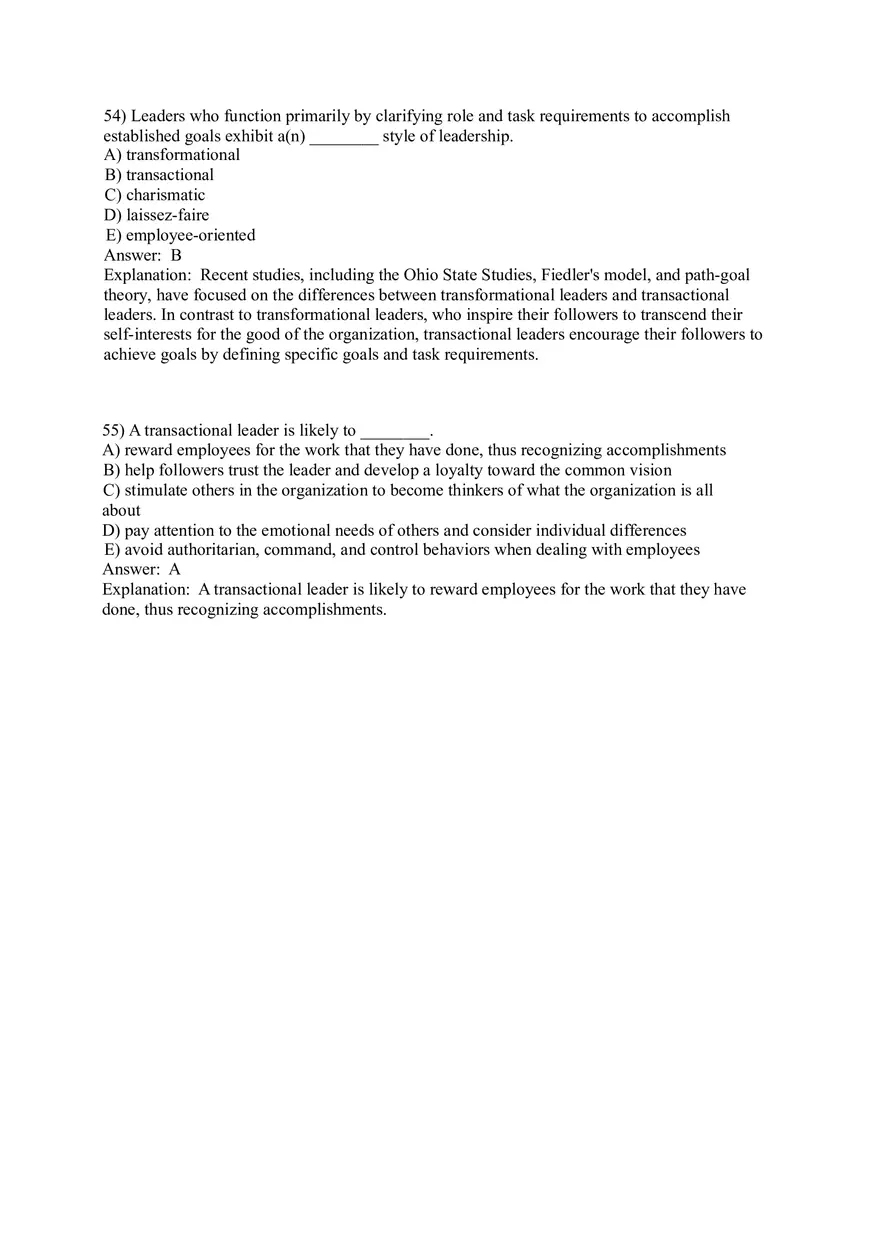Organizational Behavior (Leadership) Answer Key Part 3 - Page 4