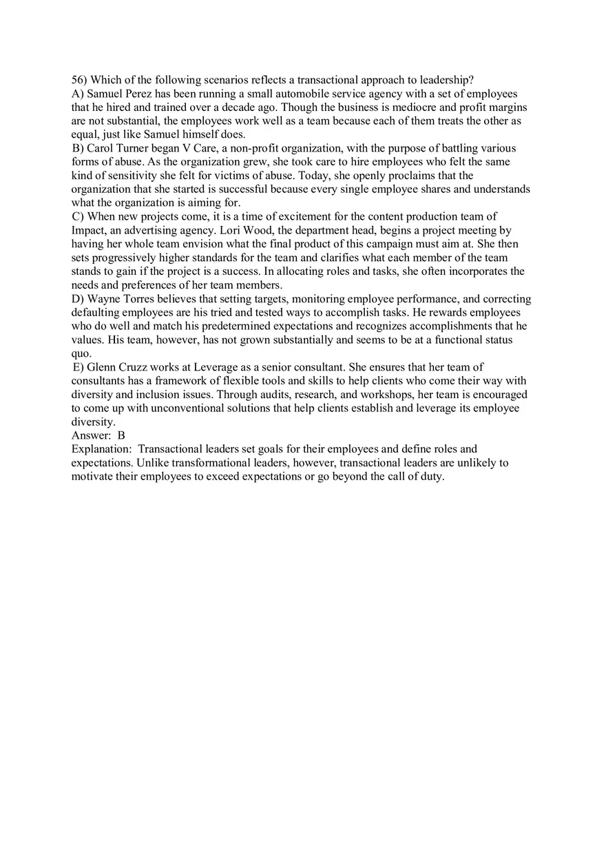 Organizational Behavior (Leadership) Answer Key Part 3 - Page 5