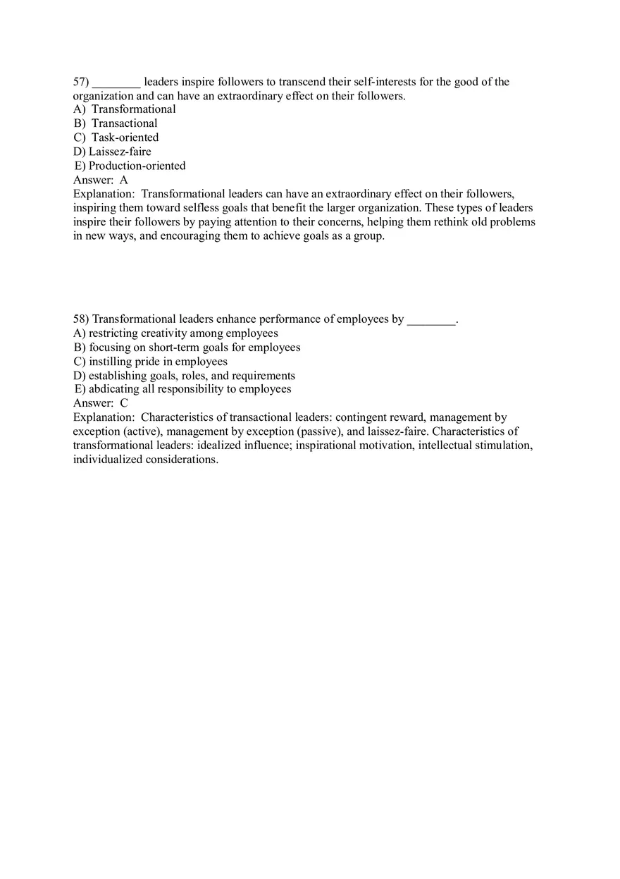 Organizational Behavior (Leadership) Answer Key Part 3 - Page 6