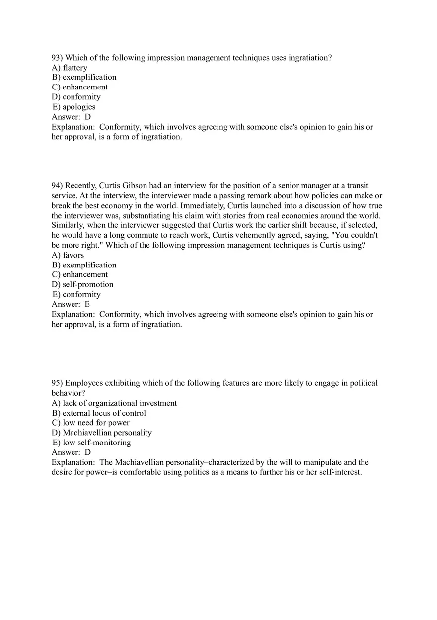 Organizational Behavior (Leadership) Answer Key Part 7 - Page 1