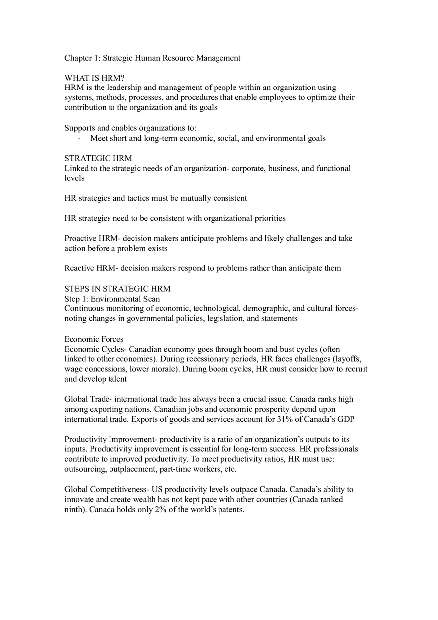 Strategic Human Resource Management Chapters 1-3 - Page 1