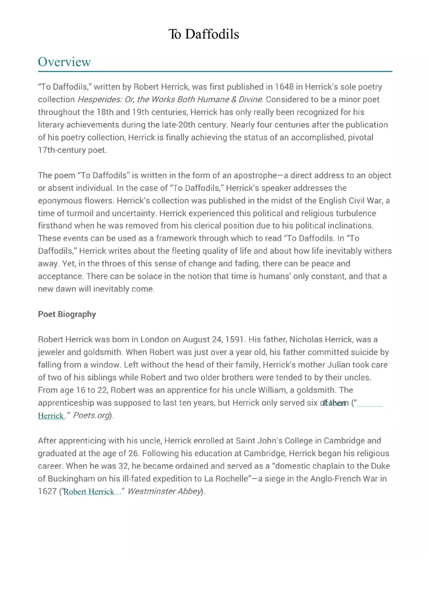 Analysis of Daffodils by William Wordsworth - Page 1