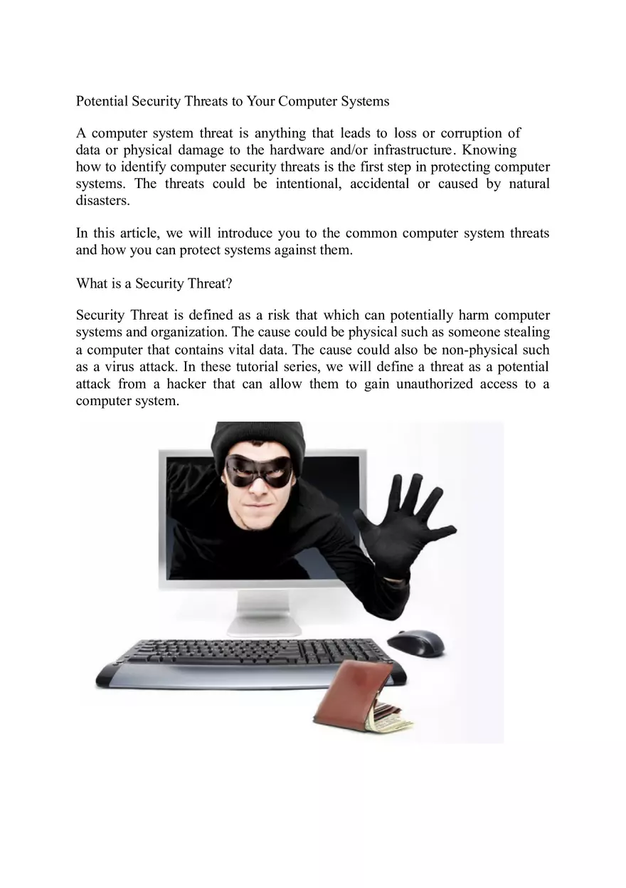 Potential Security Threats to Computer Systems - Page 1