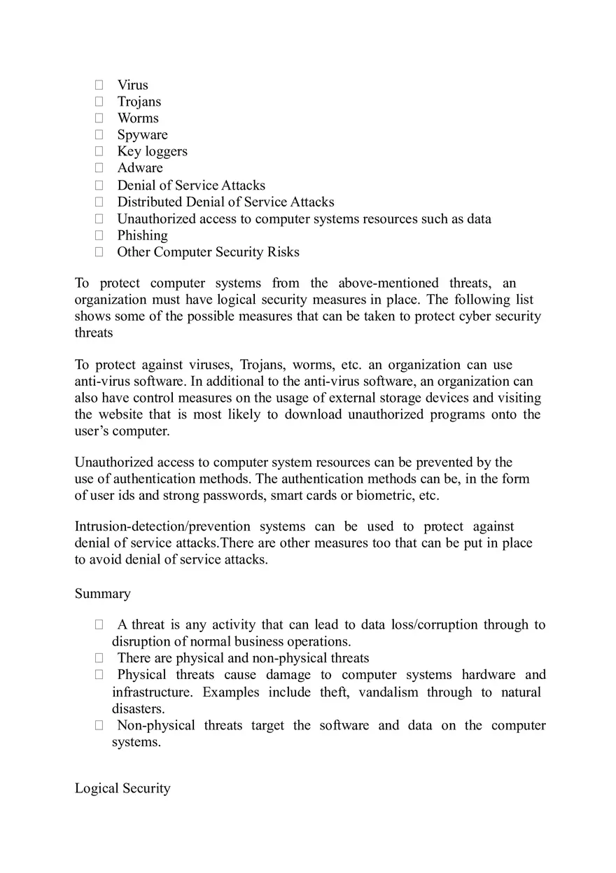 Potential Security Threats to Computer Systems - Page 5