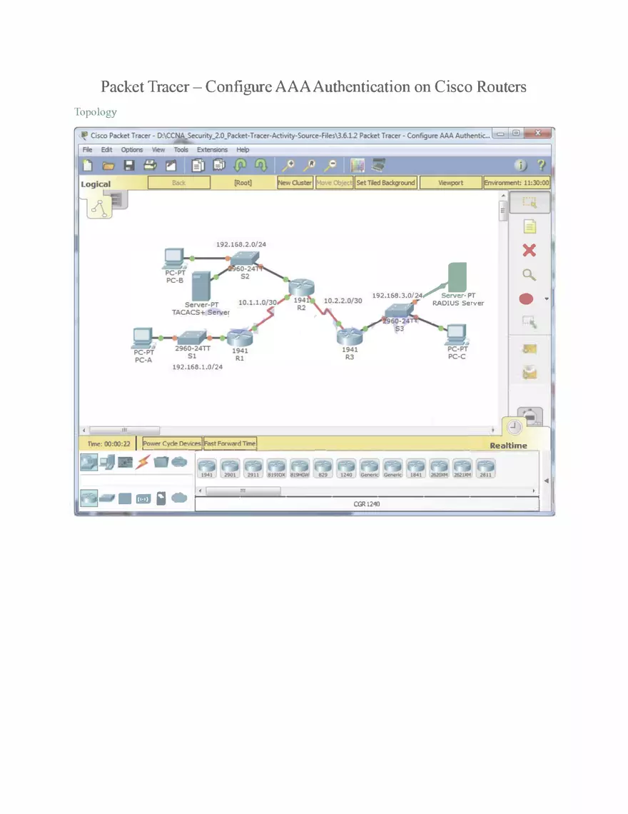 Packet Tracer - Configure AAA Authentication on Cisco Routers - Page 1