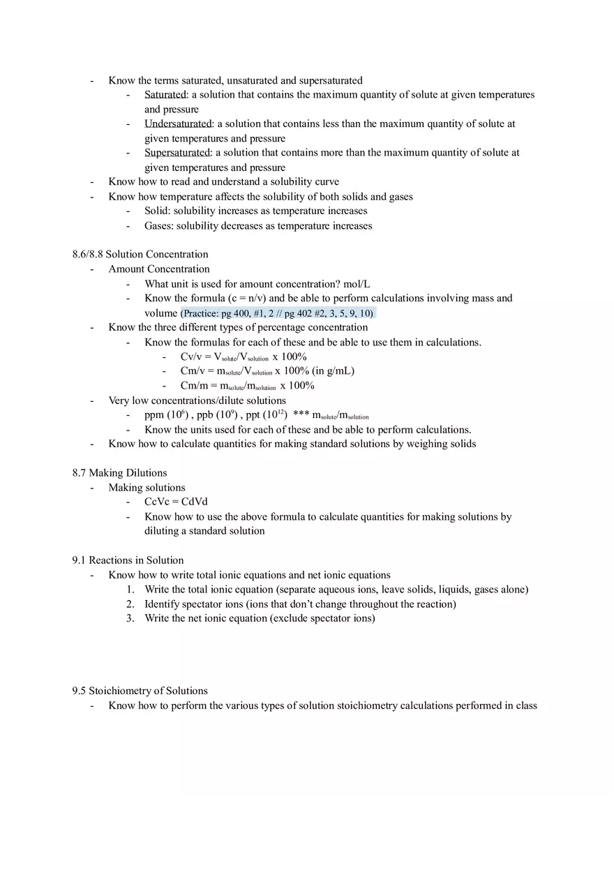 Chemistry Test 4 Review Solutions and Solubility - Page 2
