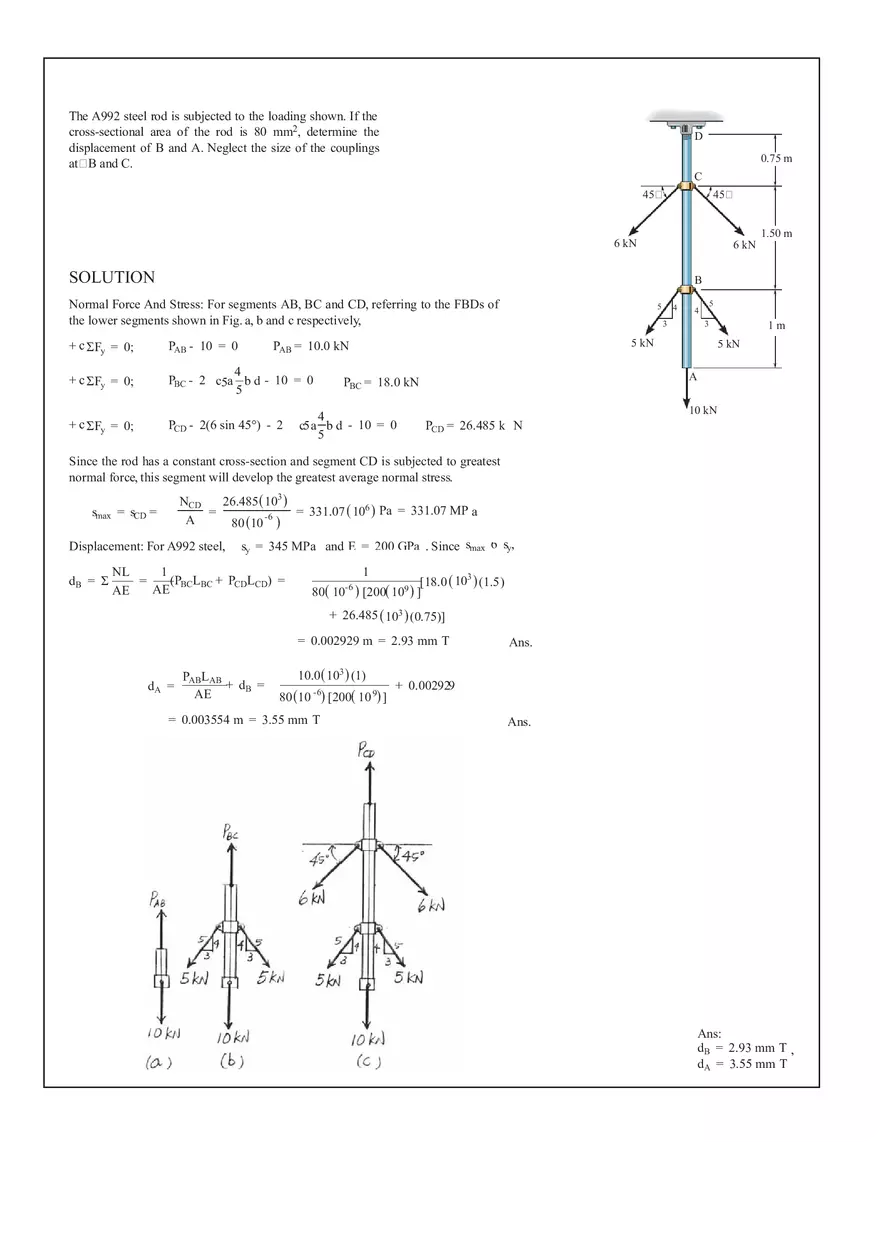 Calculation of Displacements in A992 Steel Rod Under Load Assignment Solutions - Page 1