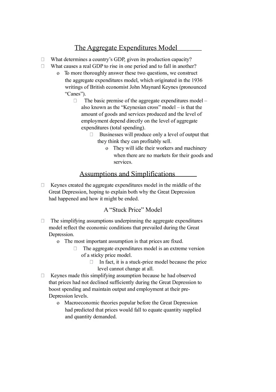 The Aggregate Expenditures Model Part I - Page 1
