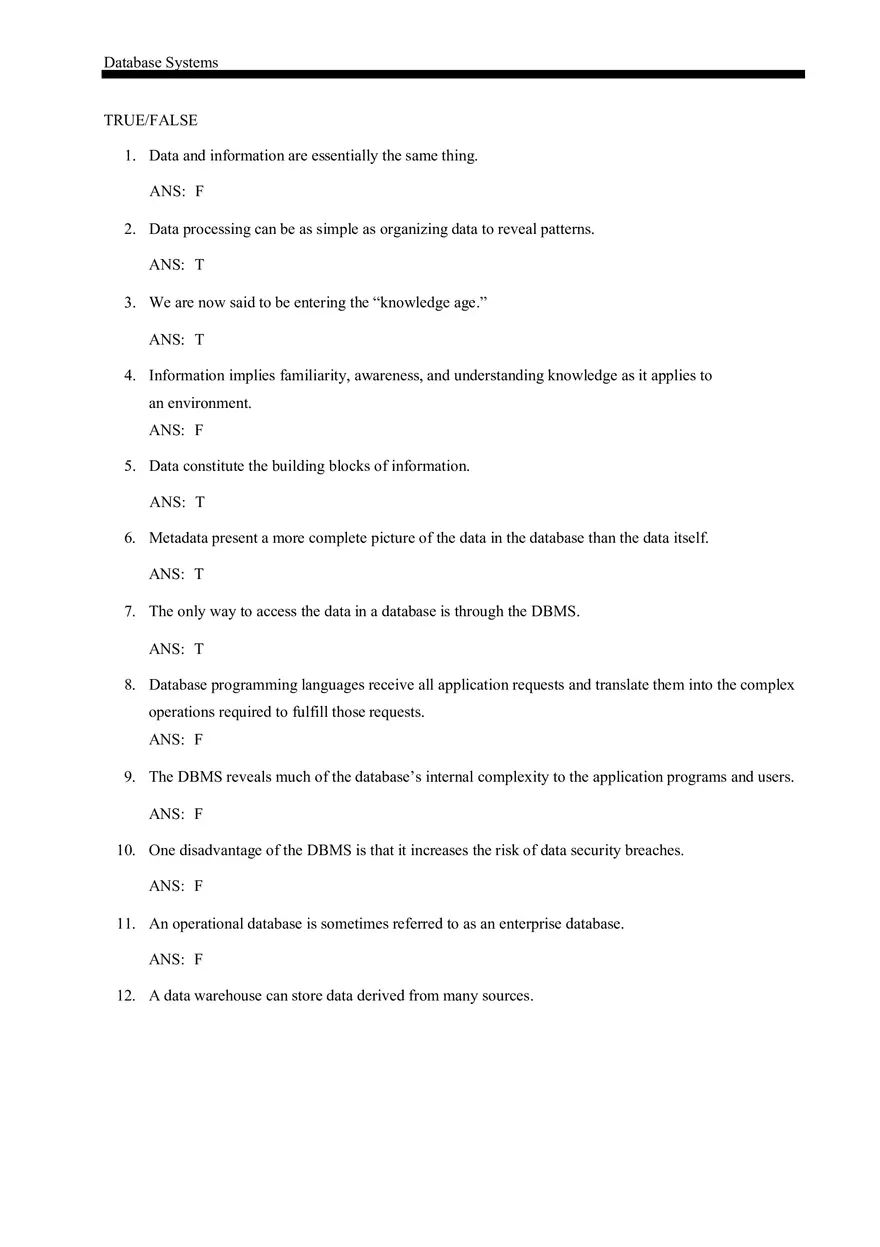 Data Base Mana Test Bank - Page 1