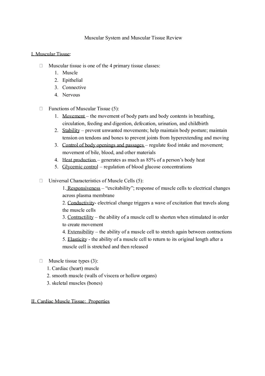 Muscular System and Muscular Tissue Review - Page 1