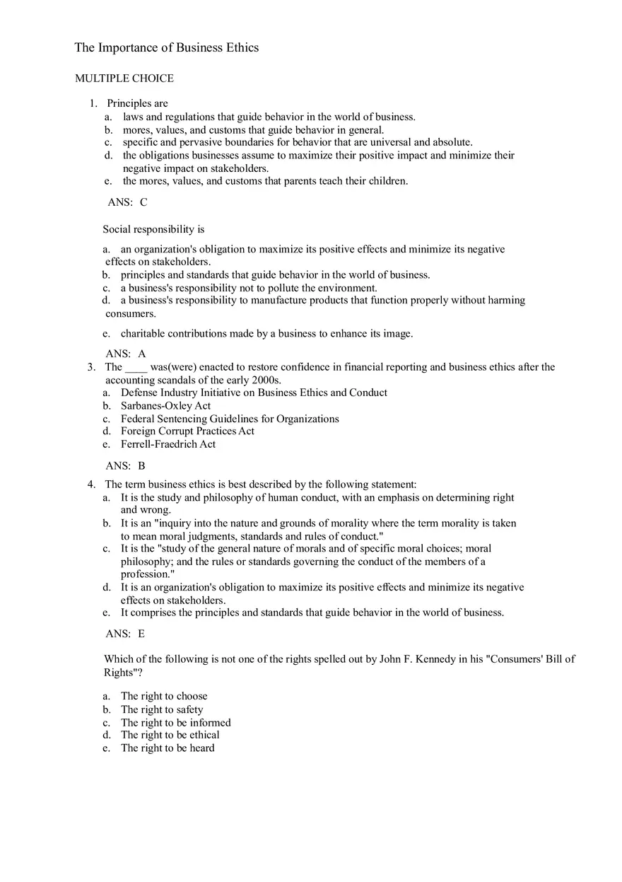 Test Banks for Work Ethics - Page 1