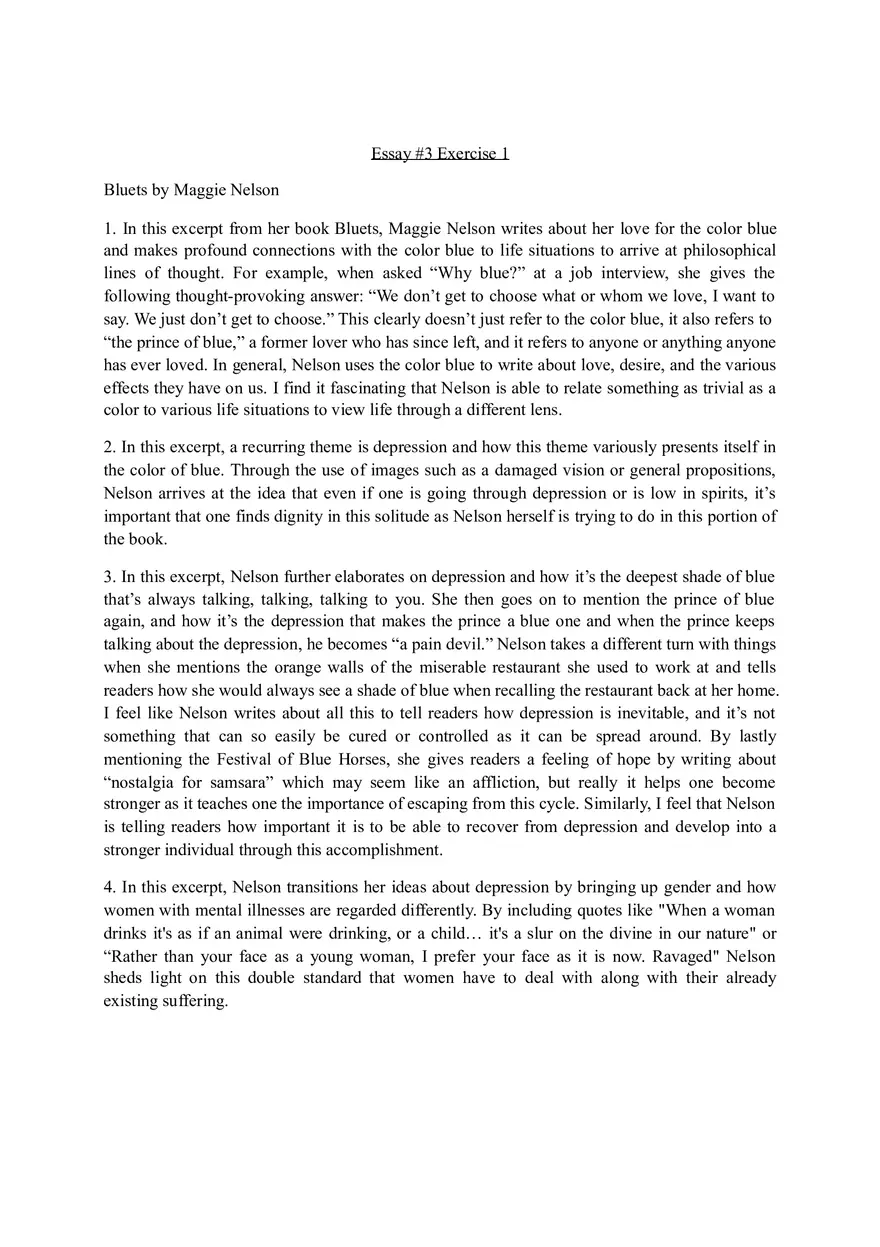 Exploring the Symbolism of Blue in Maggie Nelson's Bluets - Page 1