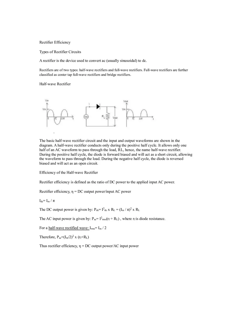 Rectifier Efficiency - Half and Full Wave - Page 1