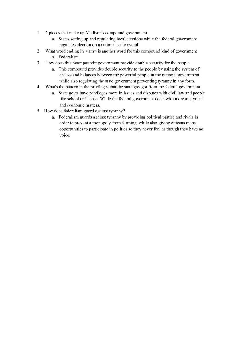 Federalism Diagram Questions - Page 1