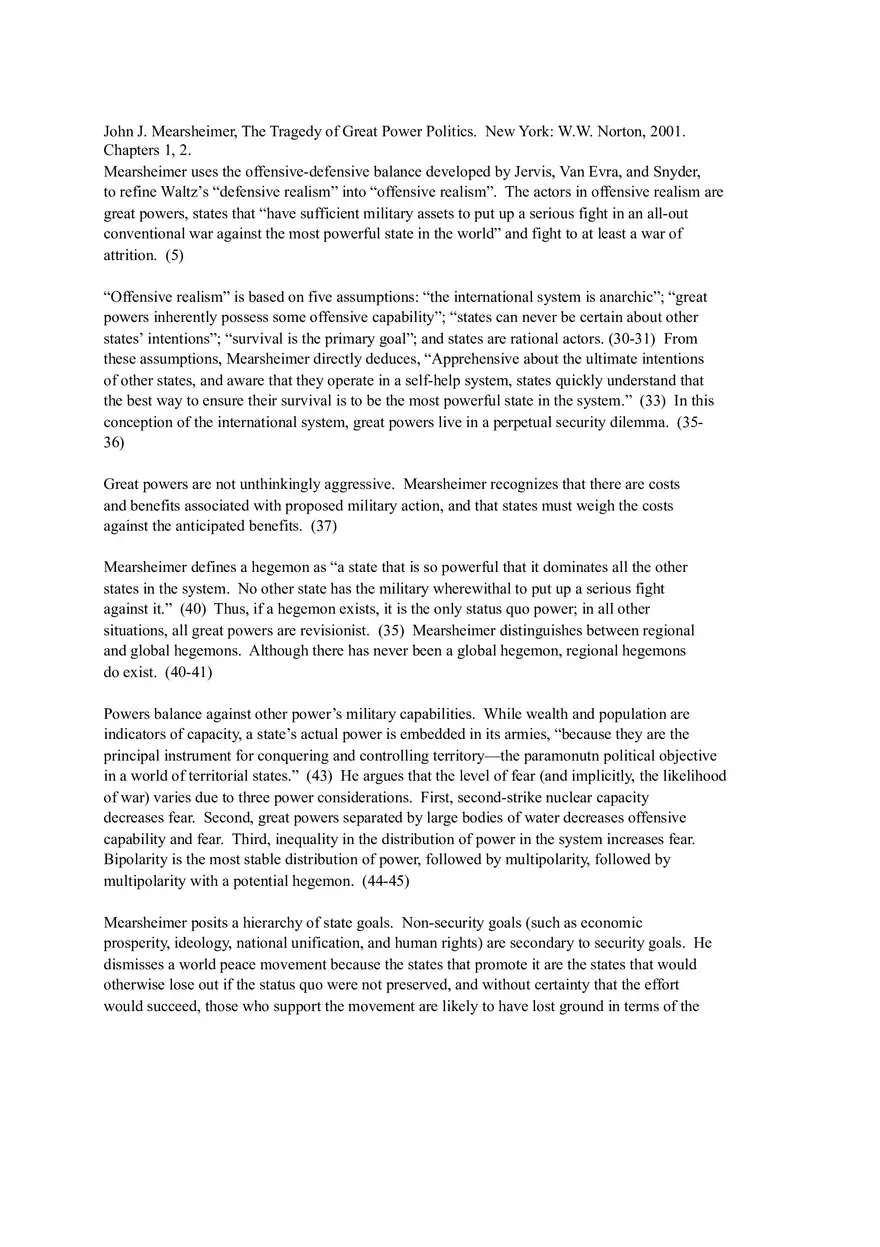 Mearsheimer, The Tragedy of Great Power Politics - Page 1