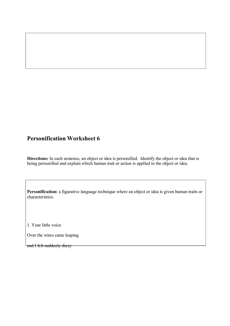 Personification Worksheet 6 - Page 1