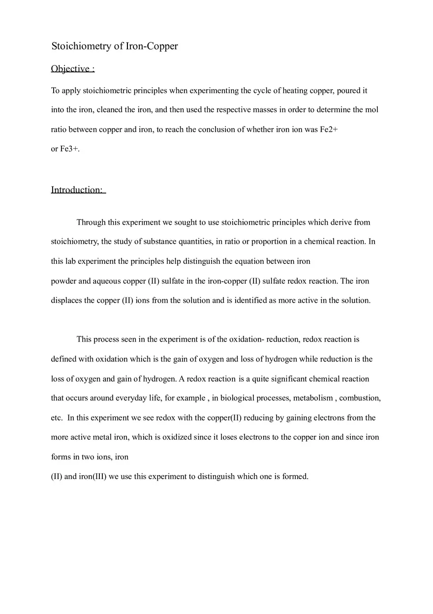 Stoichiometry of Iron-Copper - Page 1