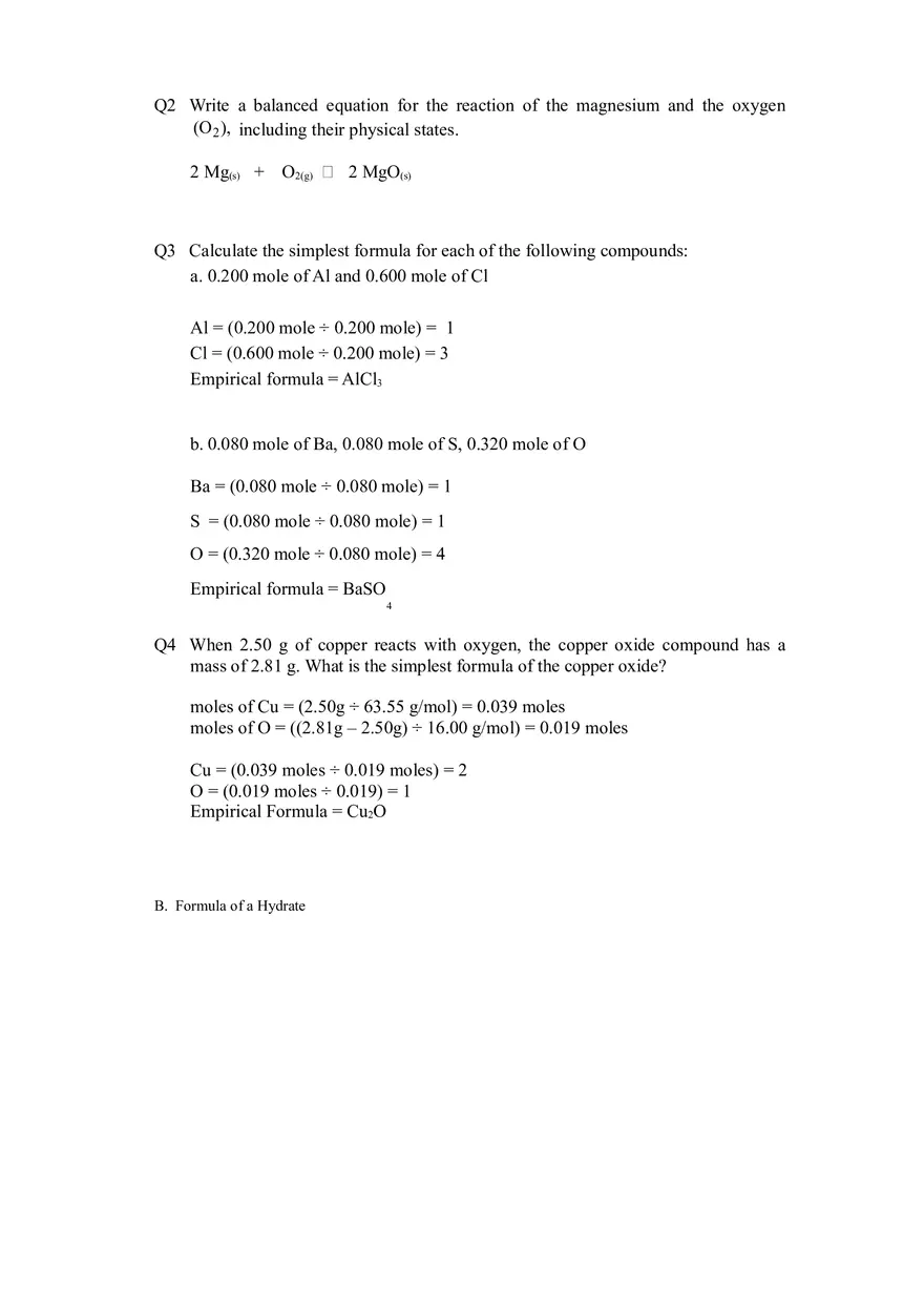 Lab Moles and Chemical Formulas - Page 2