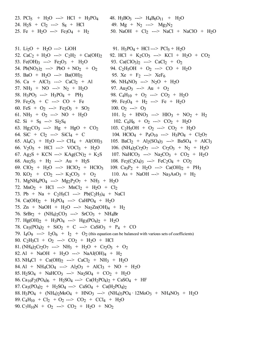Chemistry Balancing Equations Worksheet - Page 2