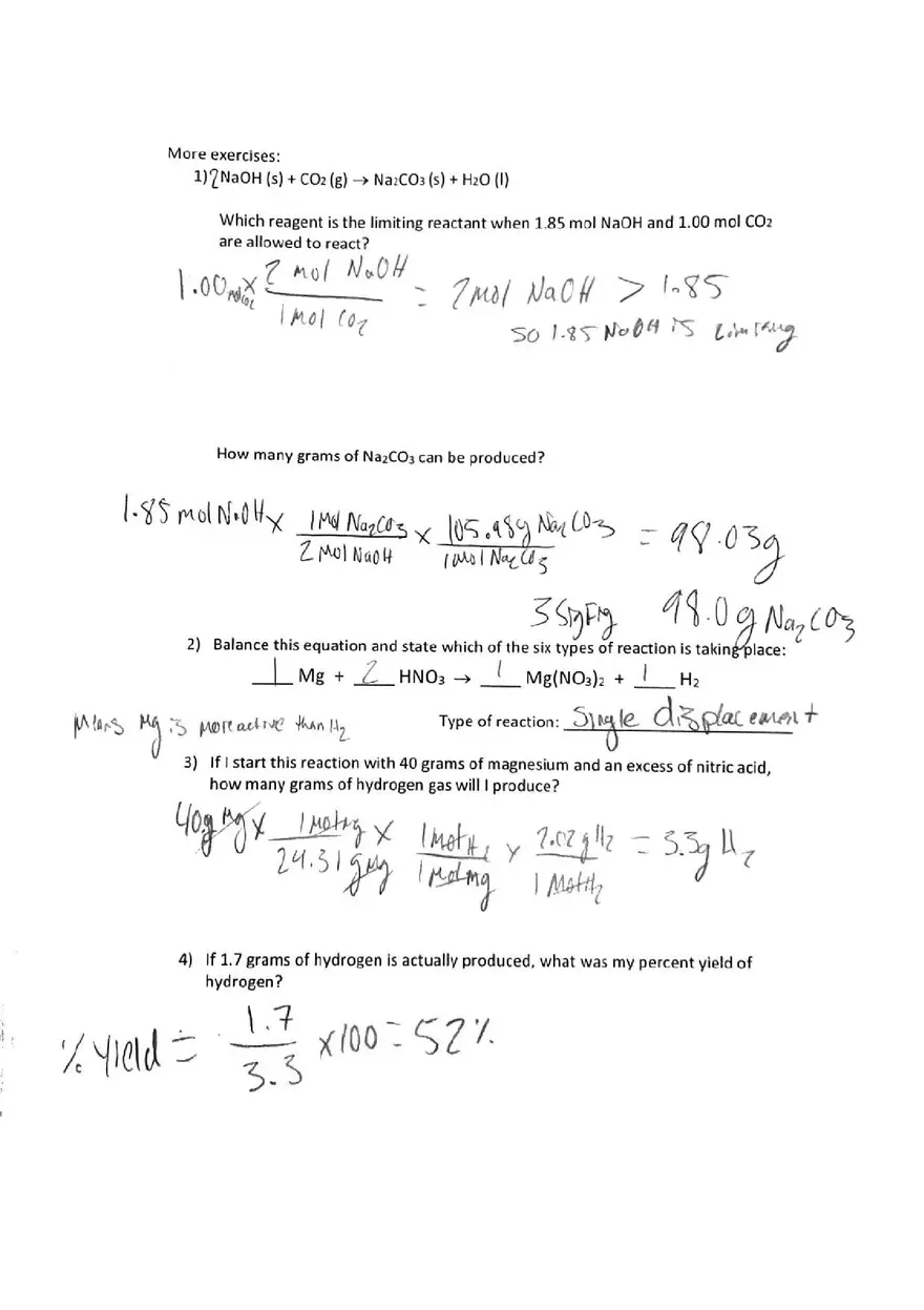 Stoichiometry Practice Worksheet - Page 2
