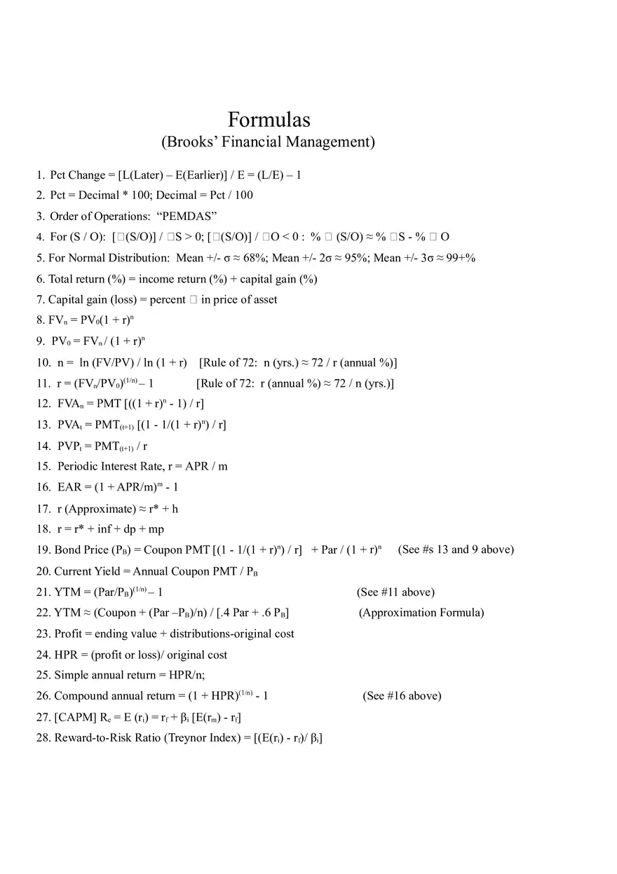 Formula Sheet Finance - Page 1