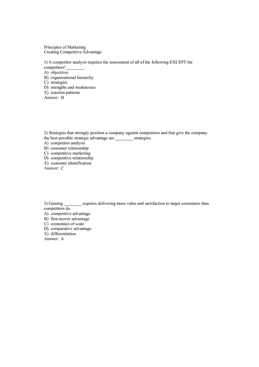 Creating Competitive Advantage (Marketing) Answer Key Part 1 - Page 1