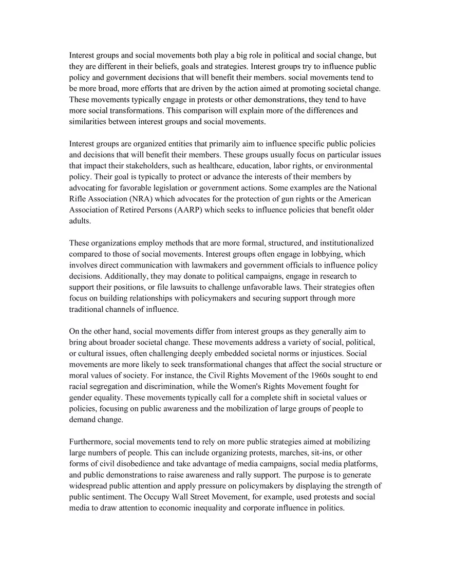 Interest Groups vs. Social Movements Essay - Page 1