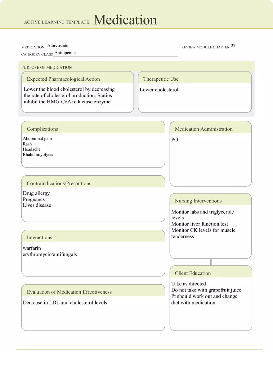 Atorvostatin - Active Learning Template - Page 1