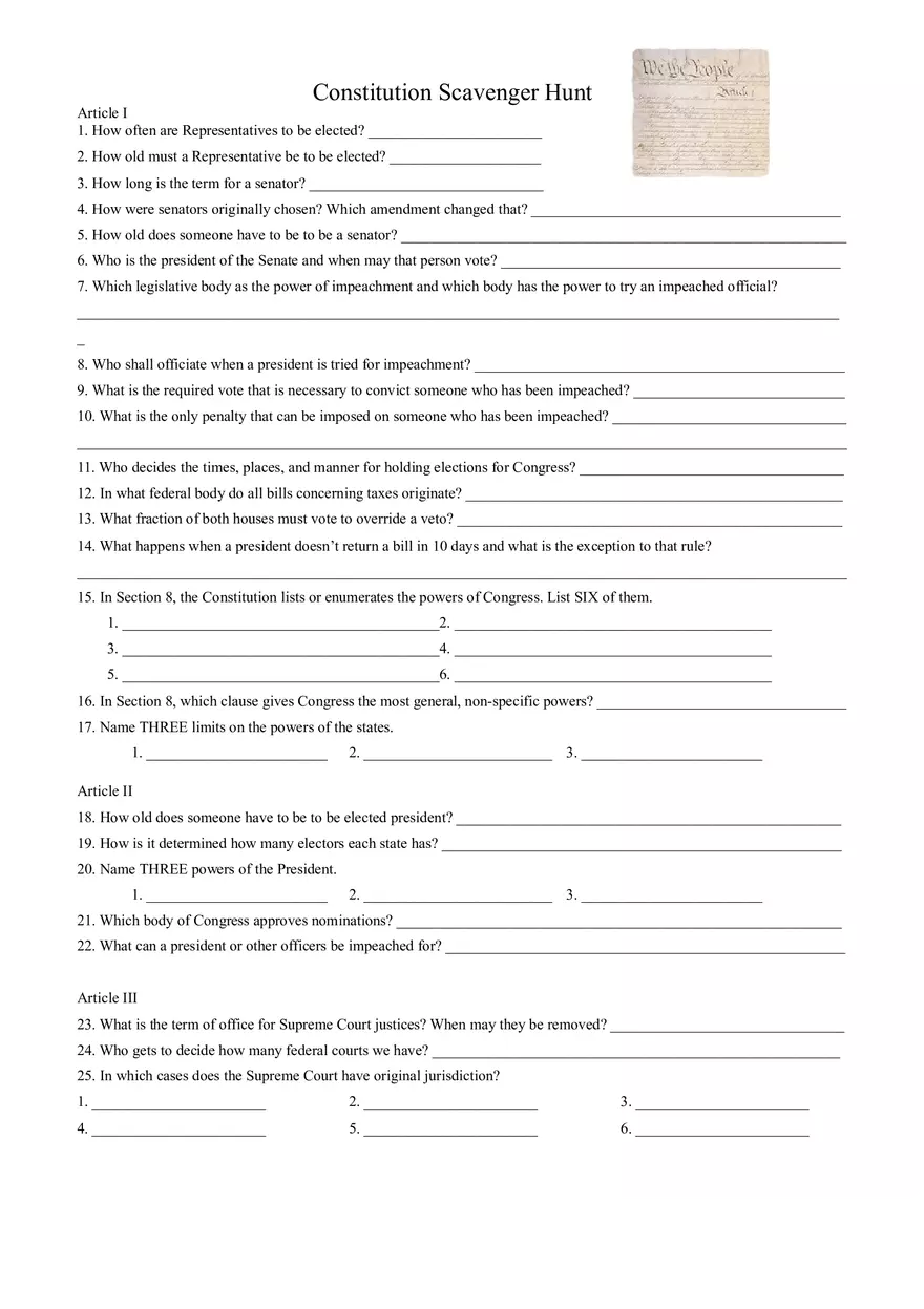 Constitution Government Scavenger Hunt - Page 1