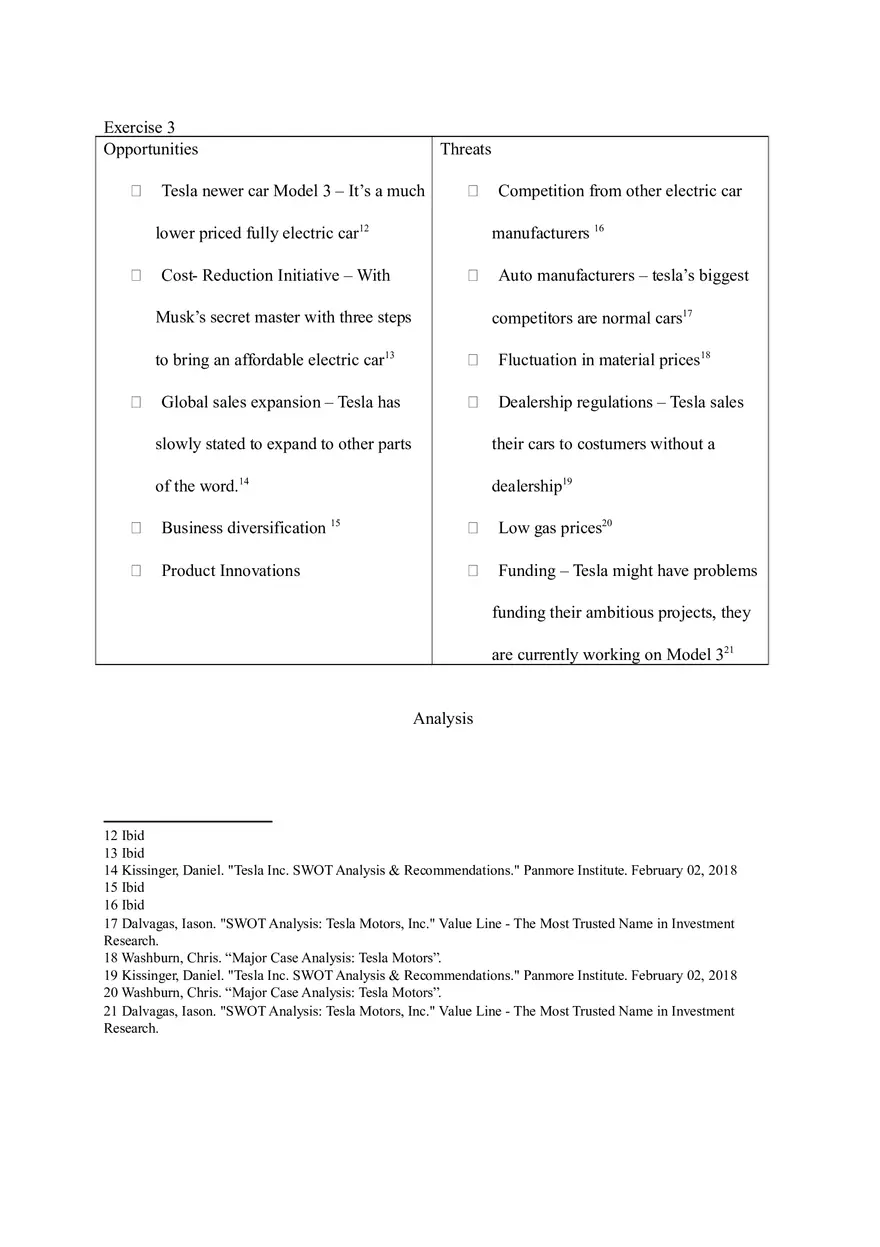 SWOT Analysis for the Tesla Company - Page 2