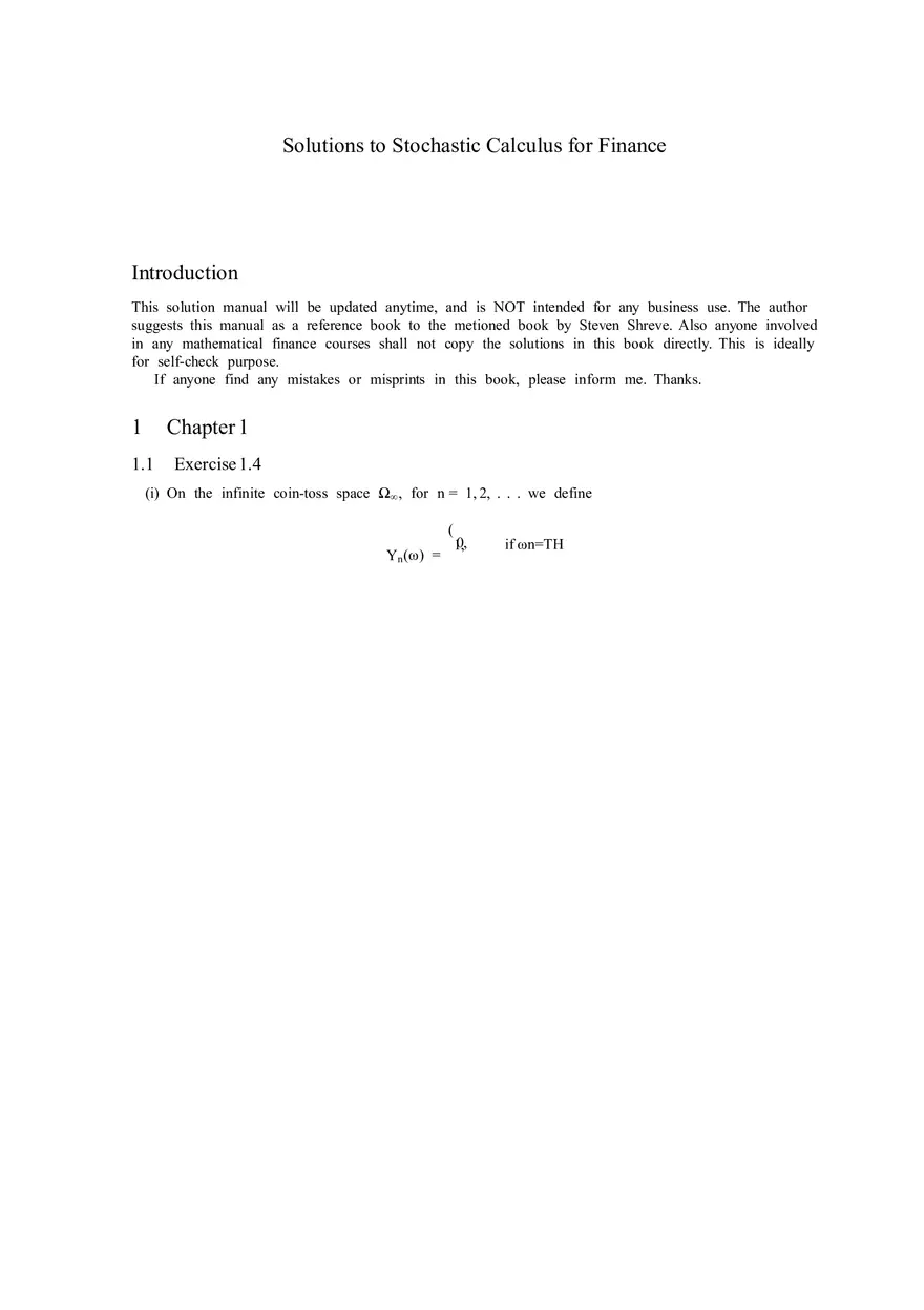 Solutions to Stochastic - Calculus for Finance Part 1 - Page 1