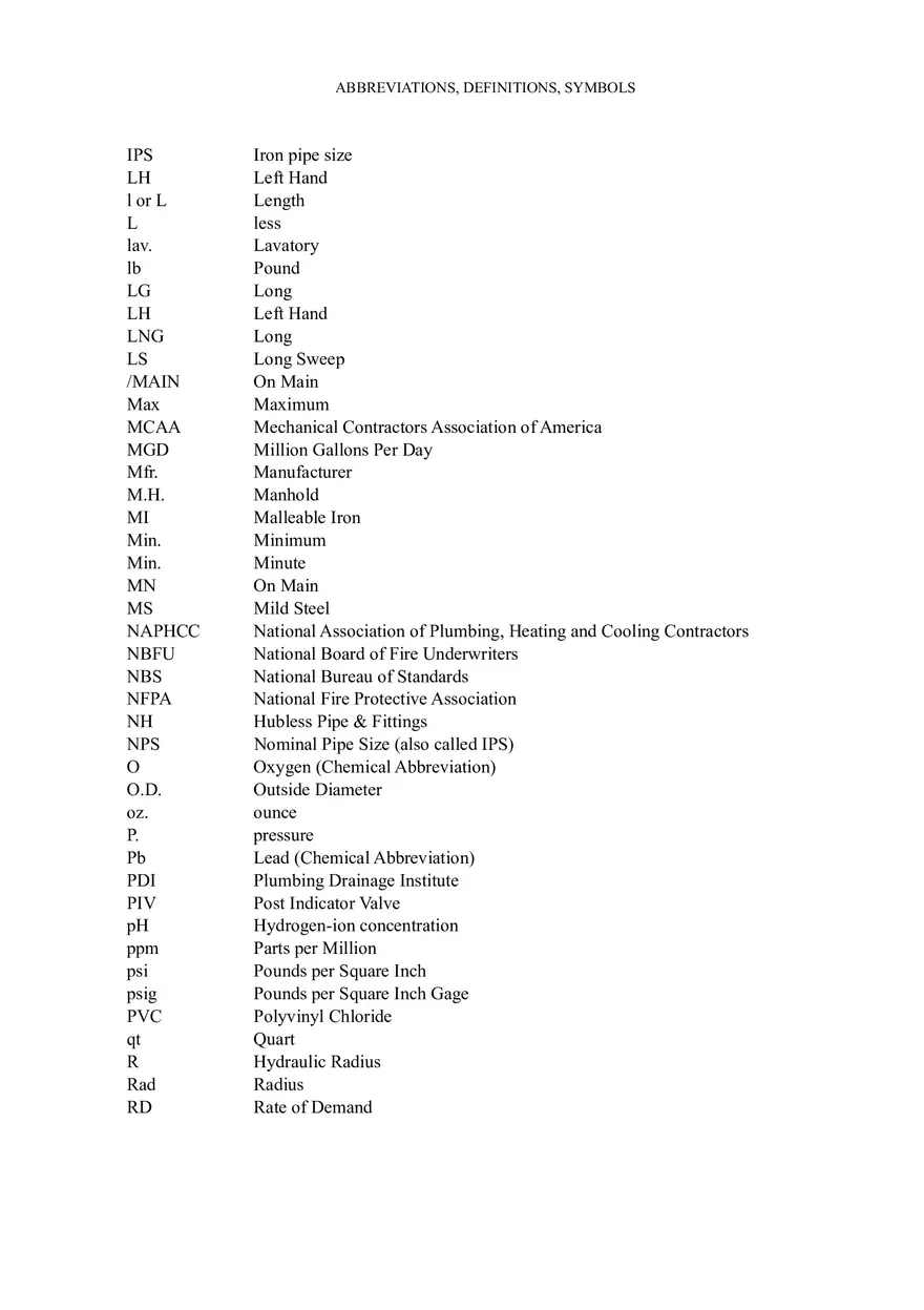 Plumbing Abbreviations, Definitions, and Recommended Symbols for Professionals - Page 8
