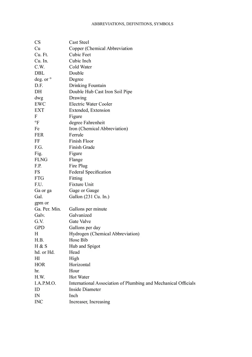 Plumbing Abbreviations, Definitions, and Recommended Symbols for Professionals - Page 2