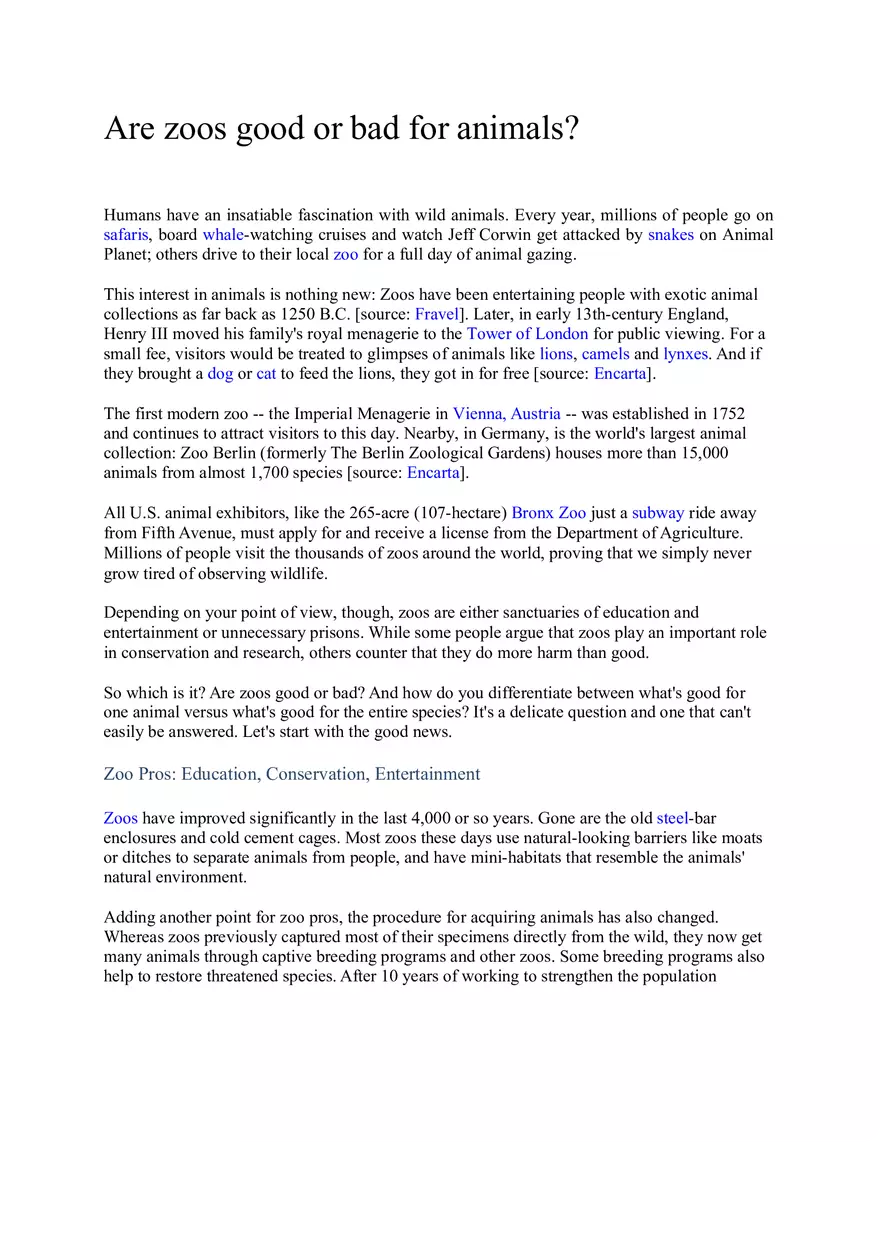 Are Zoos Good or Bad for Animals - Page 1