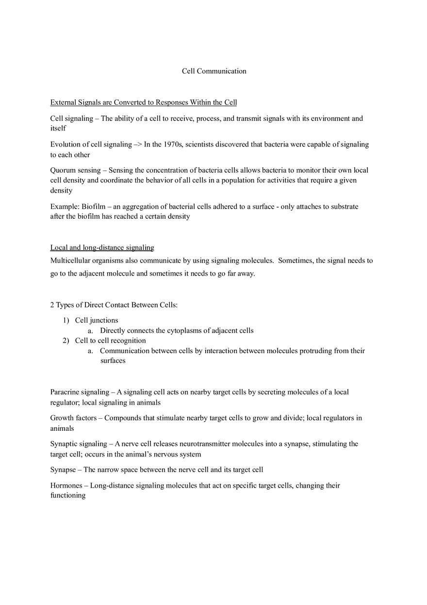 Biology - Chapter 11 Notes (Cell Communication) - Page 1