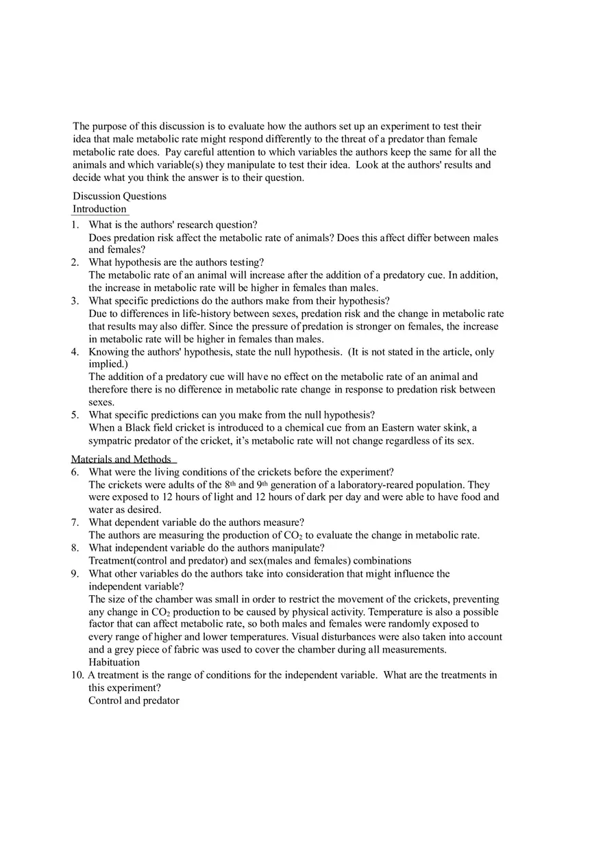 The Effect of Predation Risk on Metabolic Rate in Males and Females - Page 1