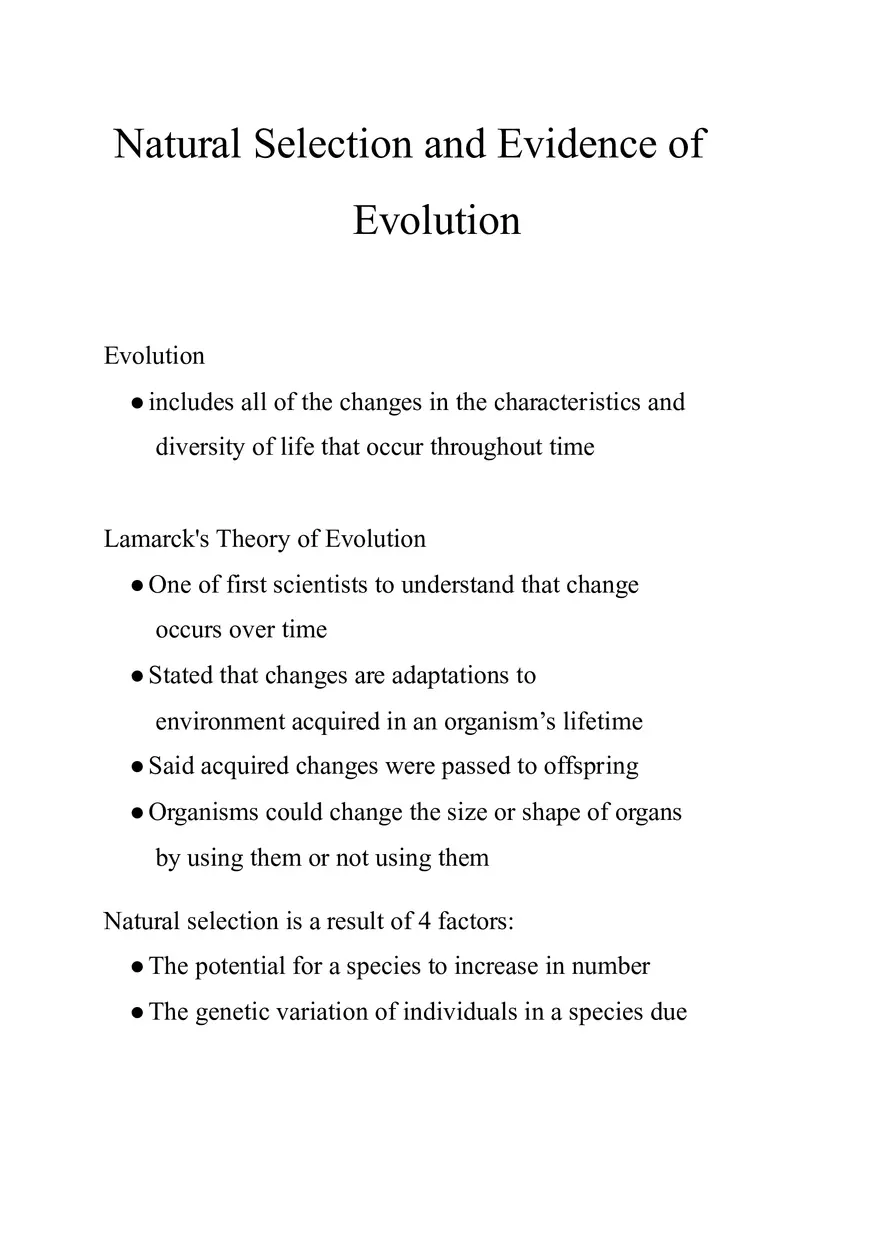 Natural Selection and Evidence of Evolution - Page 1
