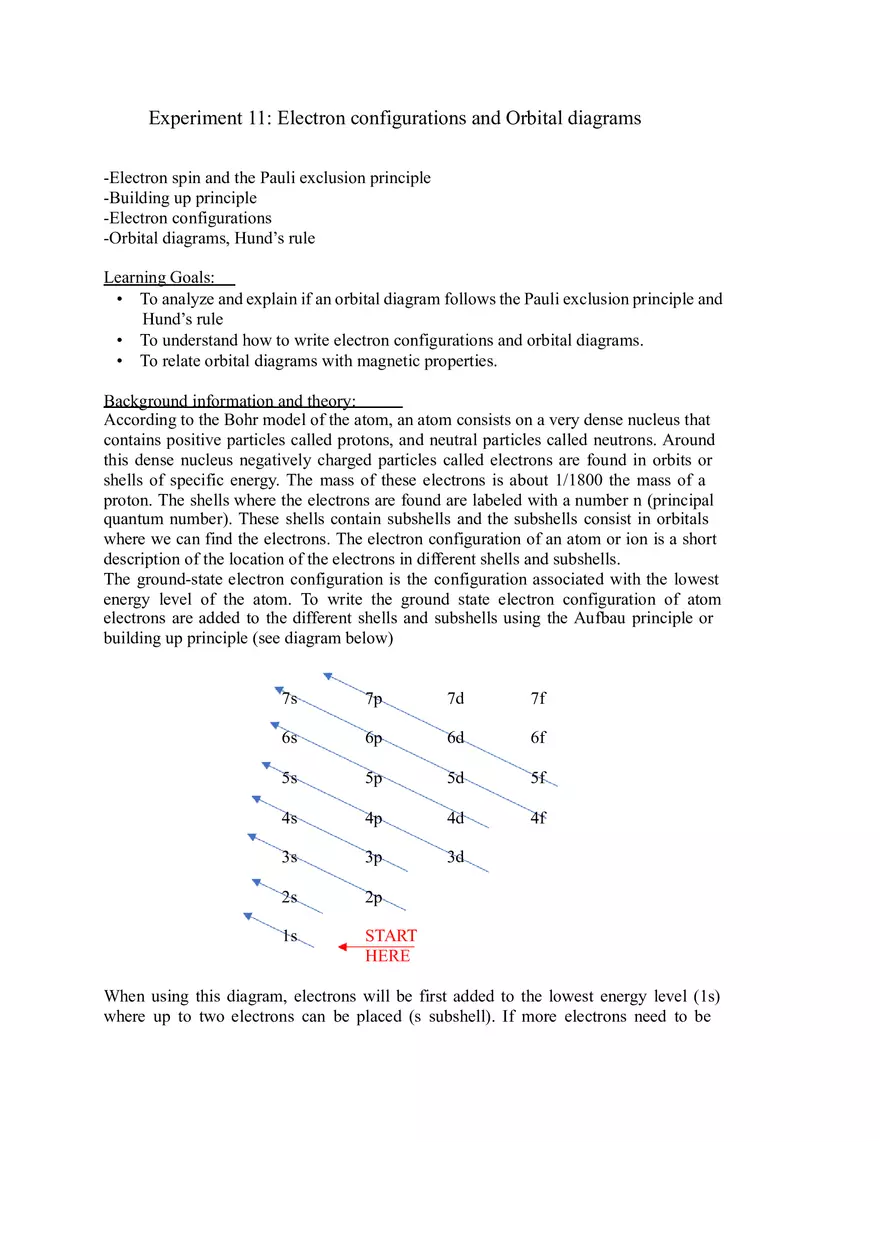 Experiment 11 - Electron Configurations and Orbital Diagrams - Page 1