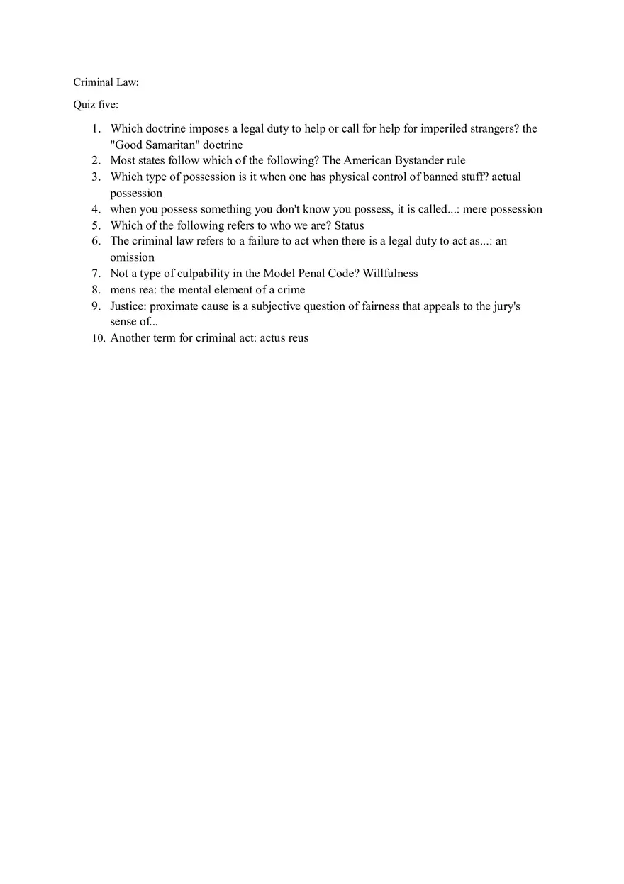 Criminal Law Quiz 5 - Page 1