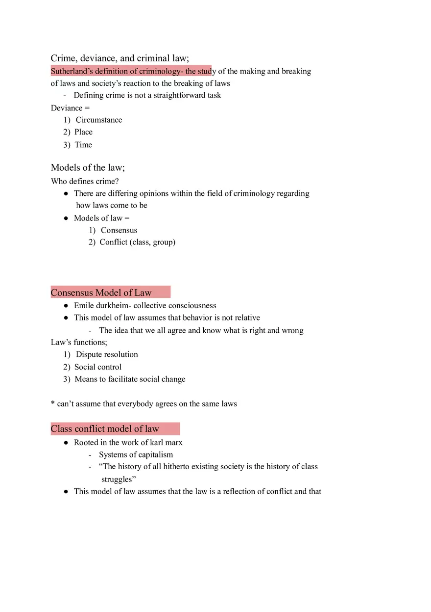 Models of Law (Crime, Deviance, and Criminal Law) - Page 1