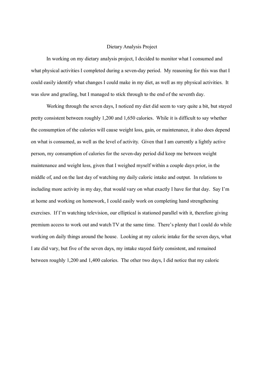 Dietary Analysis Project Paper - Page 1