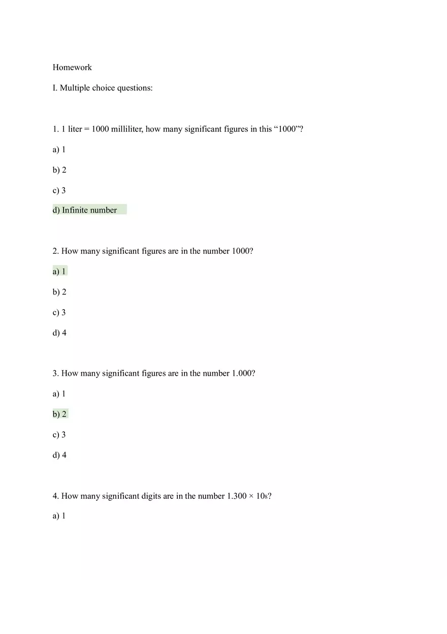 Significant Figures in Measurements Homework - Page 1