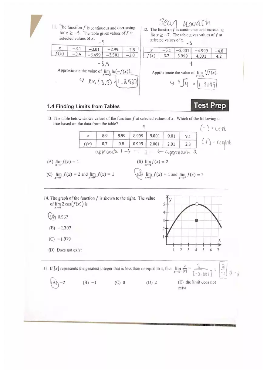 Finding Limits from Tables - Page 2