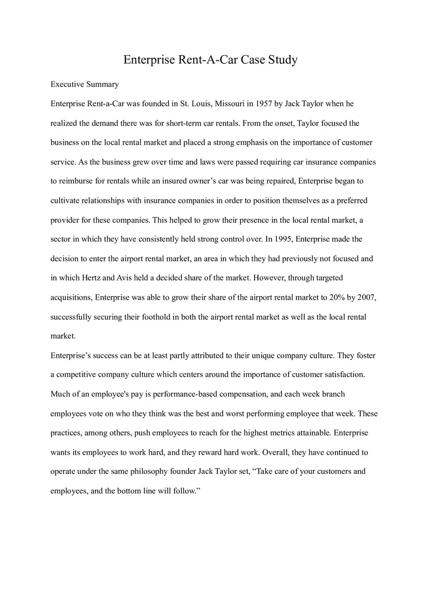 Enterprise Rent-A-Car Case Study - Page 1