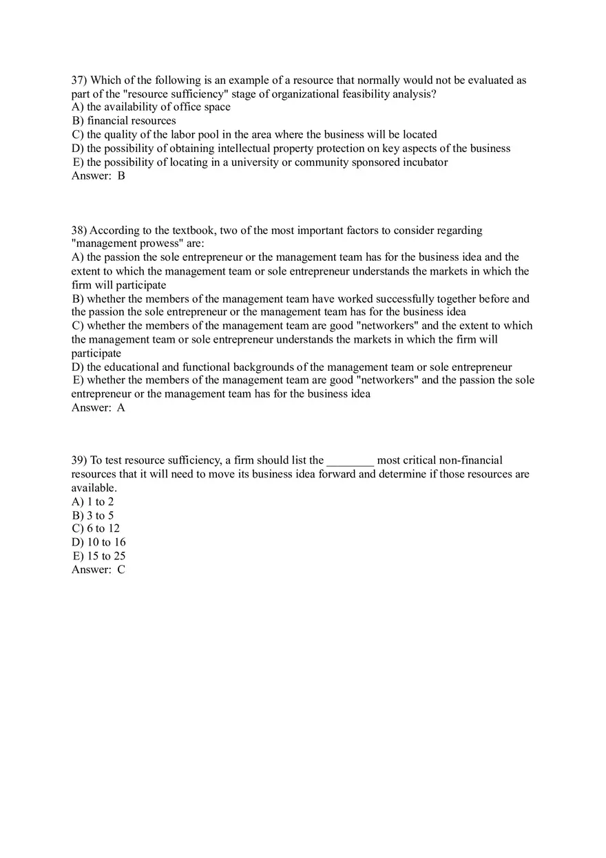 Test Bank for Ventures Feasibility Part 2 - Page 1