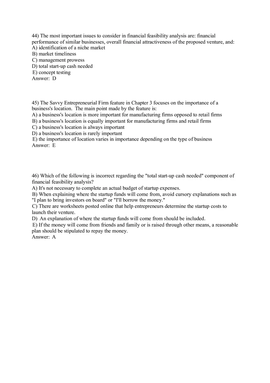 Test Bank for Ventures Feasibility Part 2 - Page 3