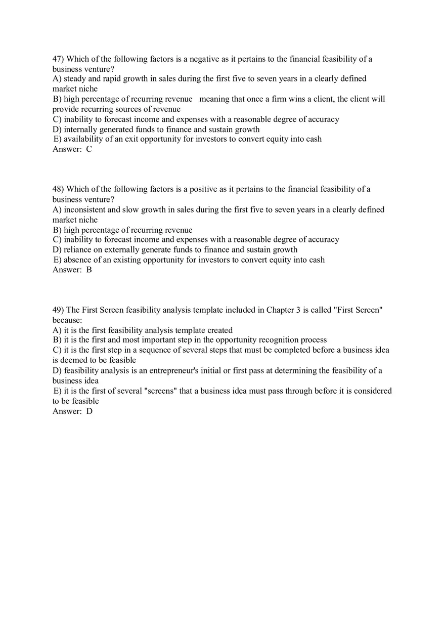 Test Bank for Ventures Feasibility Part 2 - Page 4